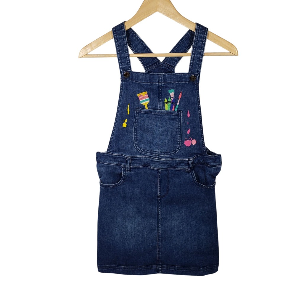 Gymboree Girls Denim Overalls Dress Artist‎ Paint Splatter Size 12